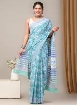 Cotton Blue Casual Wear Printed Saree